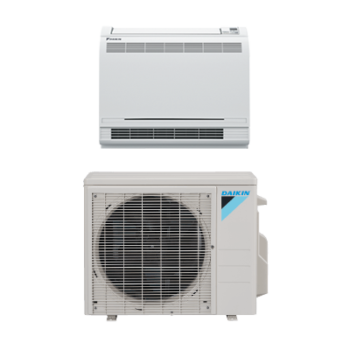 Daikin AURORA - Floor Mount Single Zone Heat Pump ★★★★★ ★★★★★ 4.9 out of 5 stars. Read reviews. (3095) AURORA floor mounted units are simple to install and can be setup in various configurations, on the floor or hanging low on a wall. Its low height enables the unit to fit perfectly beneath a window. The airflow distribution pattern of Daikin’s floor mounted unit is ideal for heating a space, and is a perfect replacement to traditional radiant systems. For the coldest regions, the outdoor units of this Daikin AURORA heat pump system have been redesigned to withstand extreme weather conditions with excellent energy efficiency ratings, even when it is down to -13°F / -25°C outside. Comfort Control Wireless App Daikin Comfort Control App From anywhere in the world. Or your living room. With the new Daikin Comfort Control App, you are always in control. You can use your tablet or smart-phone to access your Daikin system via the internet. Daikin Inverter Technology Daikin Inverter Technology Comfort Without Compromise Inverter technology helps prevent the common, and uncomfortable, temperature swings normally experienced with non-inverter HVAC systems. Daikin One DAIKIN ONE+ Smart Thermostat The first smart thermostat to offer full two-way communications with Daikin HVAC systems. Interested in this product? Find a Contractor View Rebates Up to 20 SEER Up to 11.7 HSPF 12.5 EER Coverage 250 - 1,600 sq.ft. Compressor Type Swing Price Tier $$$ ENERGY STAR® Partner ✓